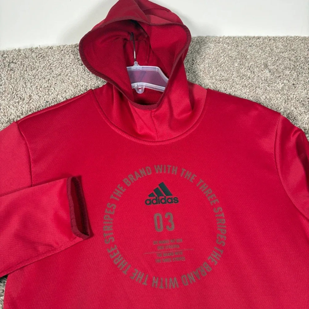 Adidas Mens ClimaWarm Scuba Hood Pullover Hoodie Red EI8380 Size Medium‎